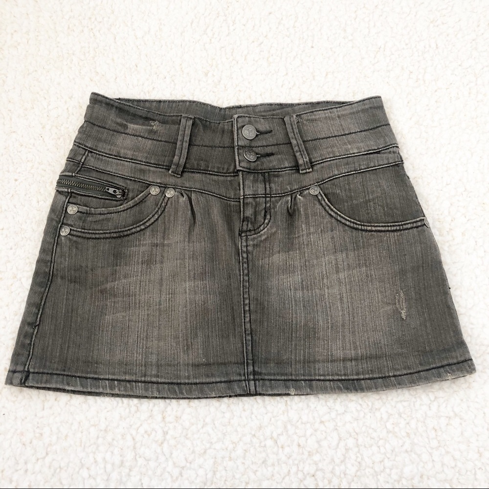 REUSE High Waisted Gray Distressed Denim Skirt 27